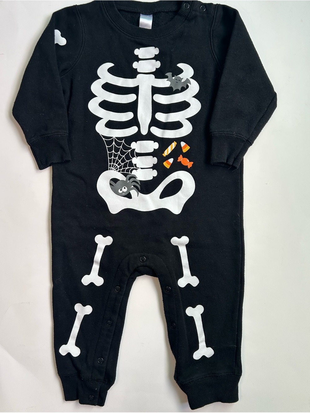 Black Skeleton One-Piece Fleece Romper